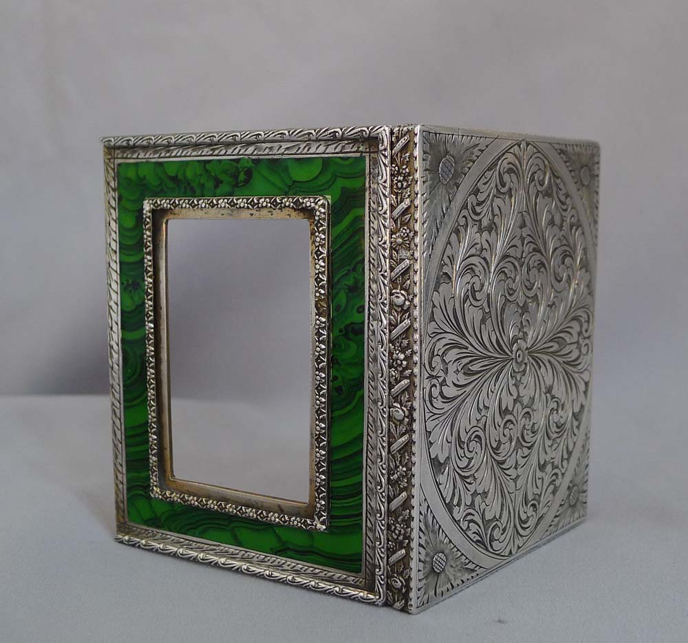 Antique Italian engraved silver and enamel card case.