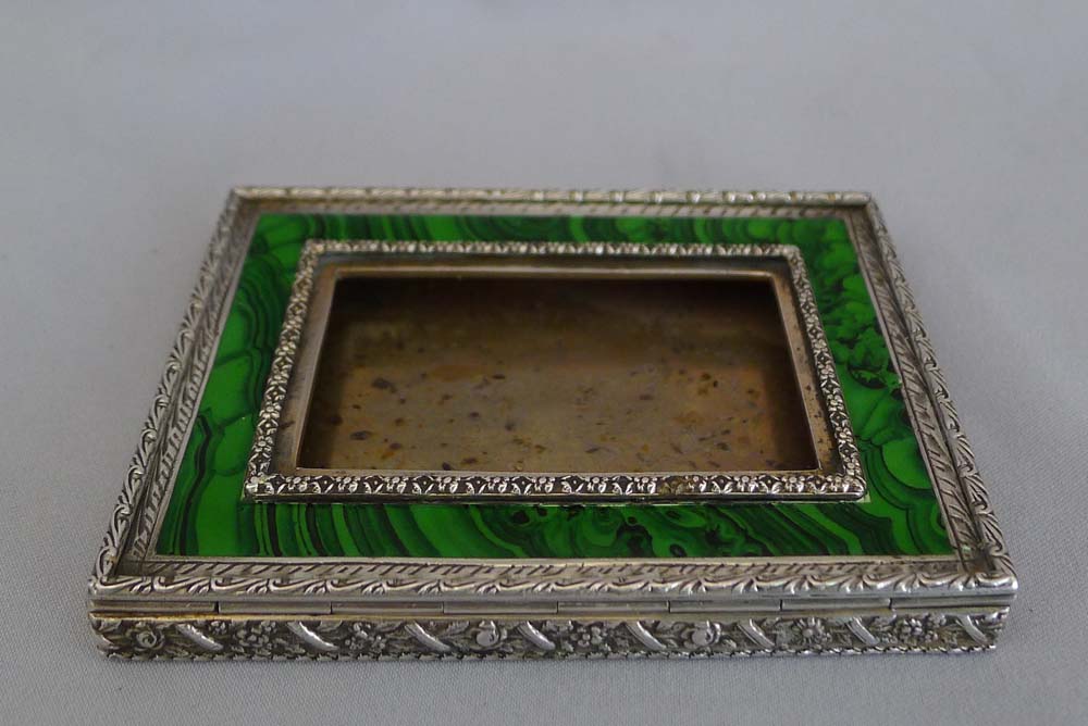 Antique Italian engraved silver and enamel card case.