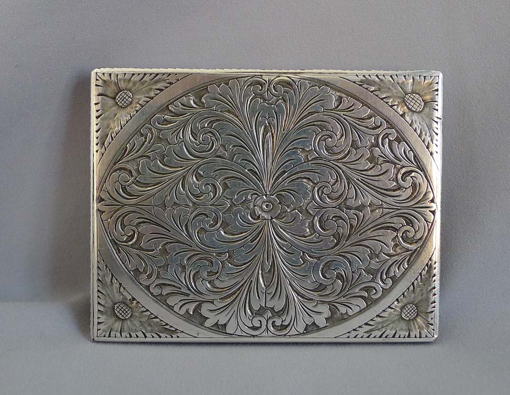 Antique Italian engraved silver and enamel card case.