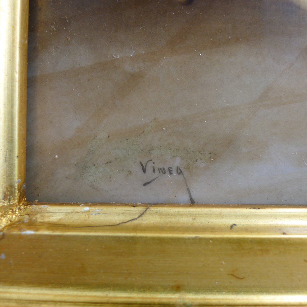 Antique Sevres plaque depicting nobles in Gilt wood frame signed Vinea