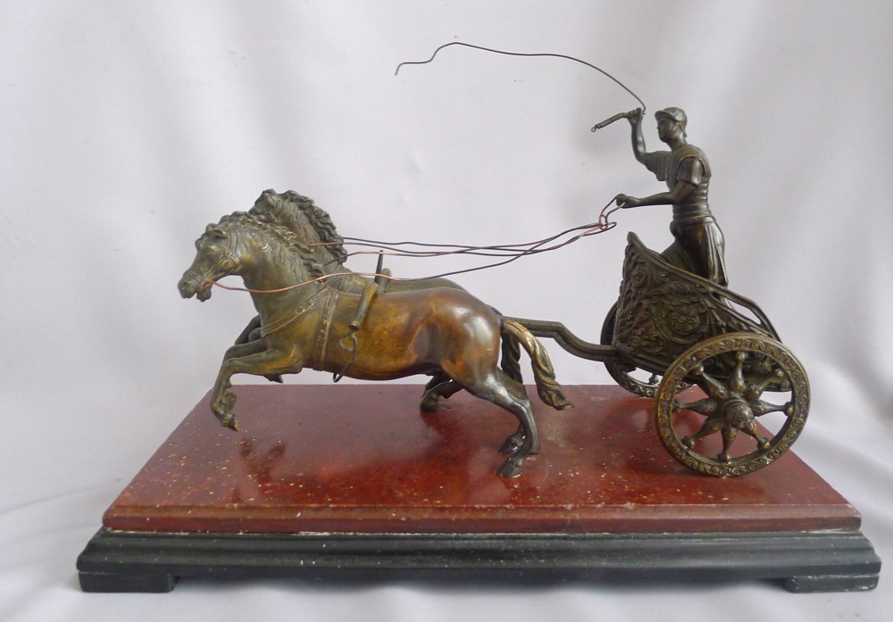 Antique Grand Tour bronze of Charioteer on rouge and black marble base