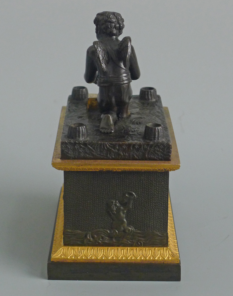 Antique French Charles X Grand Tour Inkwell with Cupid Sharpening his arrows