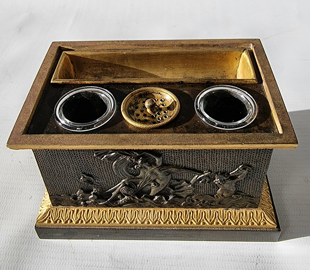 Antique French Charles X Grand Tour Inkwell with Cupid Sharpening his arrows