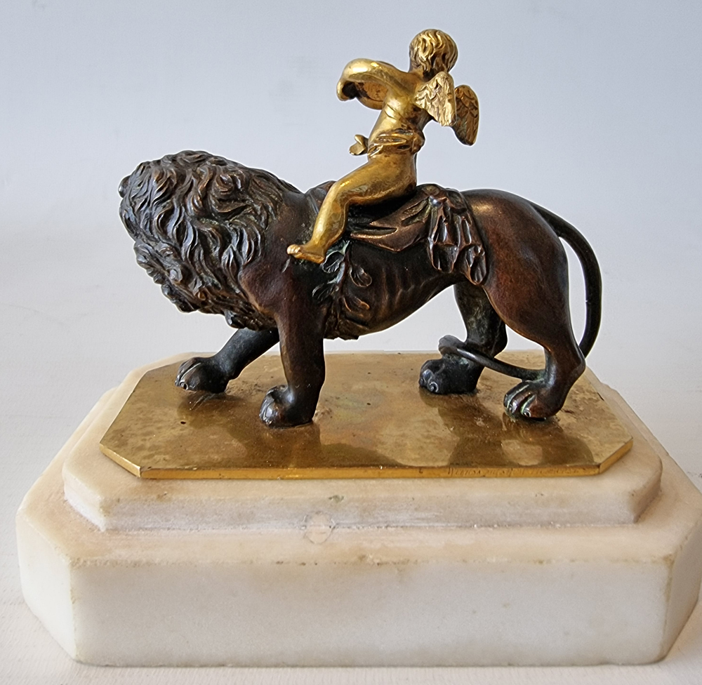 Antique Thomas Weeks Paperweight of Cupid Riding a Lion