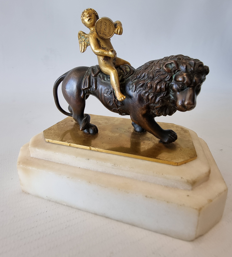 Antique Thomas Weeks Paperweight of Cupid Riding a Lion