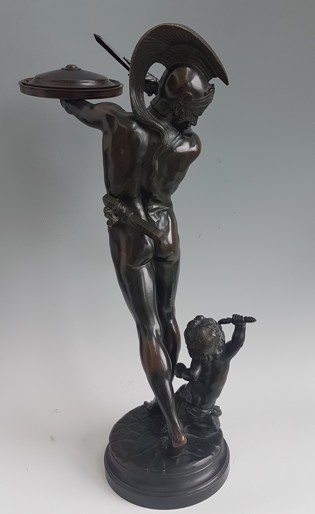 Antique Patinated Bronze of a Gladiator and Jupiter Signed Cugnot