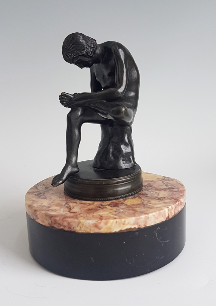 Antique Grand Tour Patinated Bronze Spinario on Marble base
