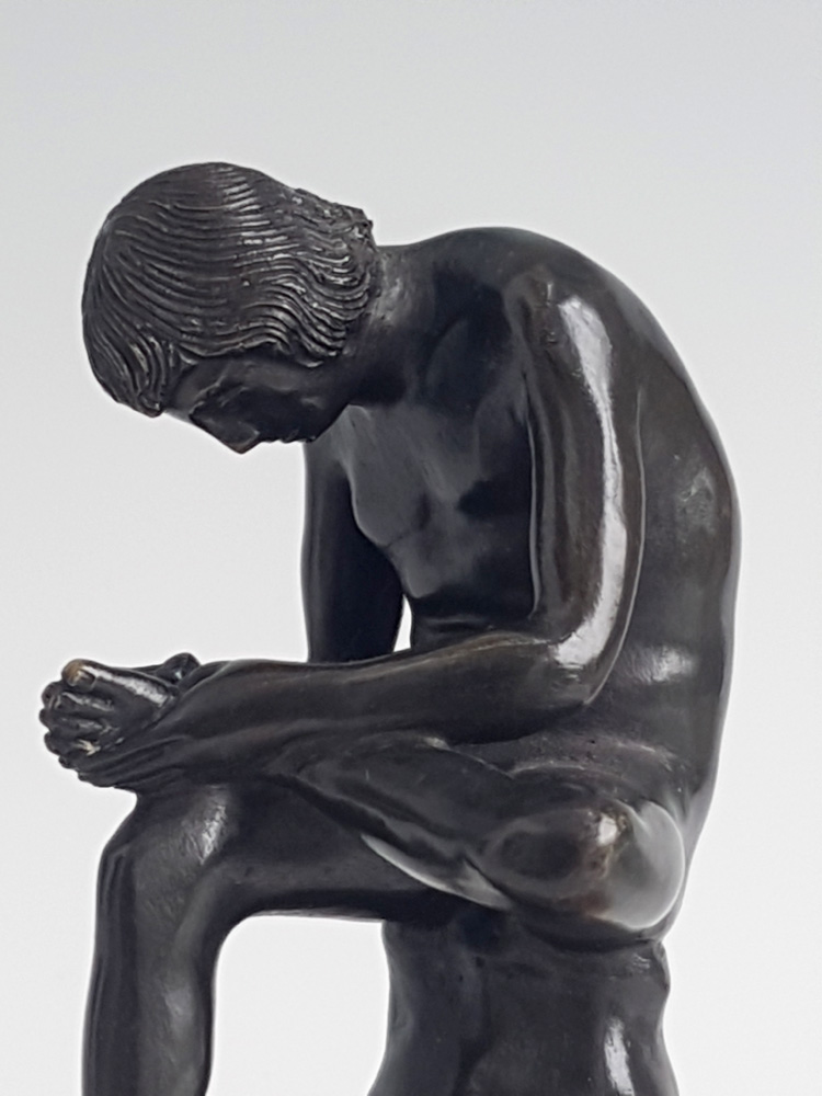 Antique Grand Tour Patinated Bronze Spinario on Marble base