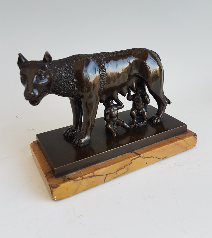 Antique Italian Grand Tour bronze of wolf and Romulus & Remus, the 