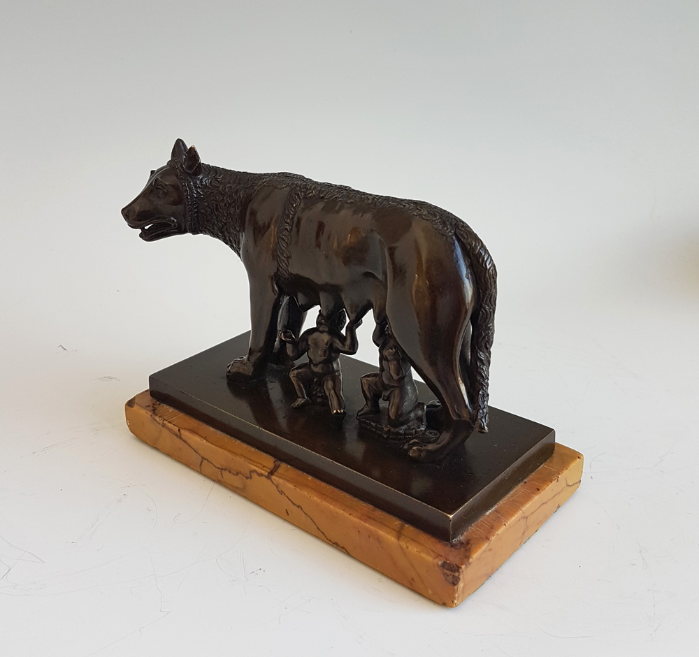Antique Italian Grand Tour bronze of wolf and Romulus & Remus, the 