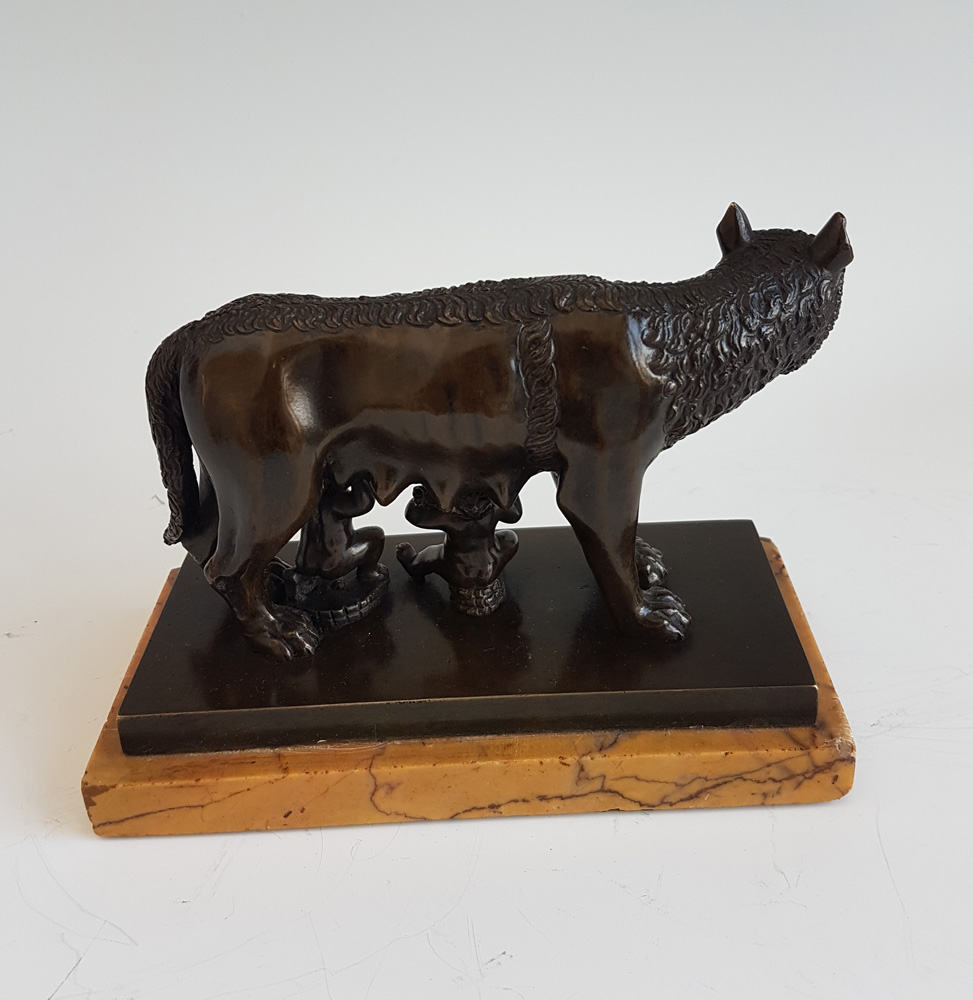 Antique Italian Grand Tour bronze of wolf and Romulus & Remus, the 