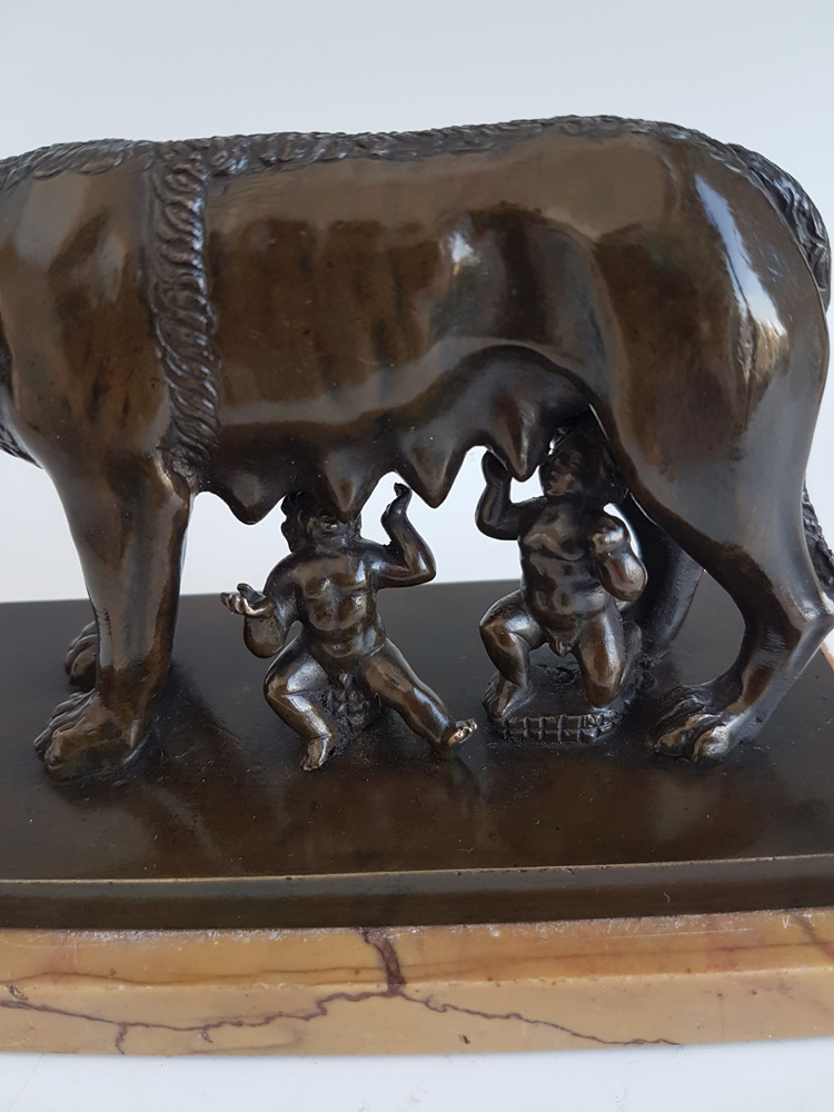 Antique Italian Grand Tour bronze of wolf and Romulus & Remus, the 