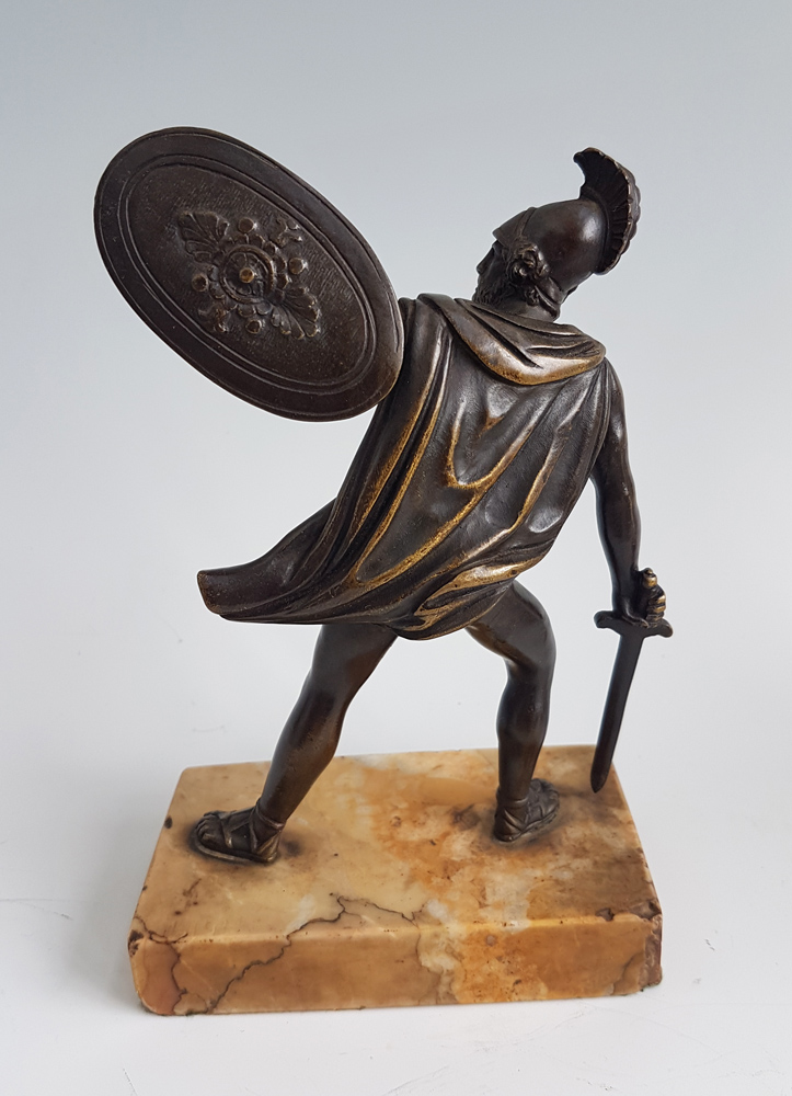 Antique Grand Tour pair of bronze Gladiators on Sienna marble bases.