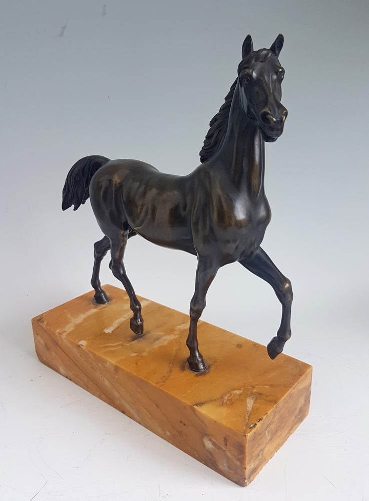 Antique Grand Tour bronze horse set on Sienna marble base