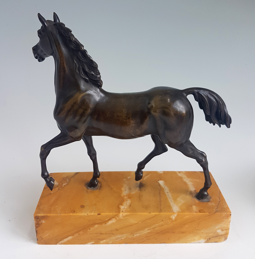 Antique Grand Tour bronze horse set on Sienna marble base