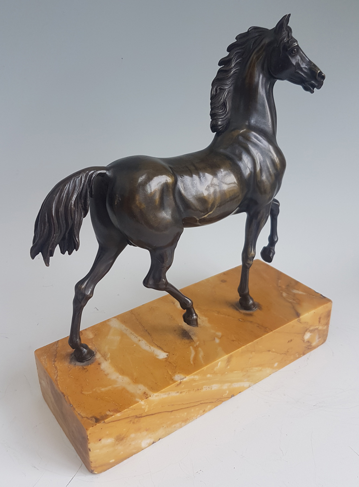 Antique Grand Tour bronze horse set on Sienna marble base
