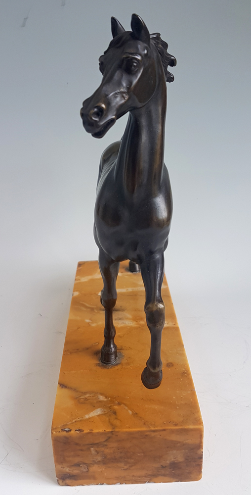 Antique Grand Tour bronze horse set on Sienna marble base