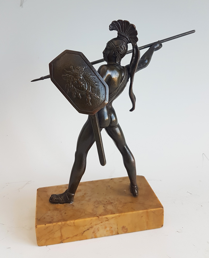 Antique Grand Tour pair of bronze Gladiators on Sienna marble bases