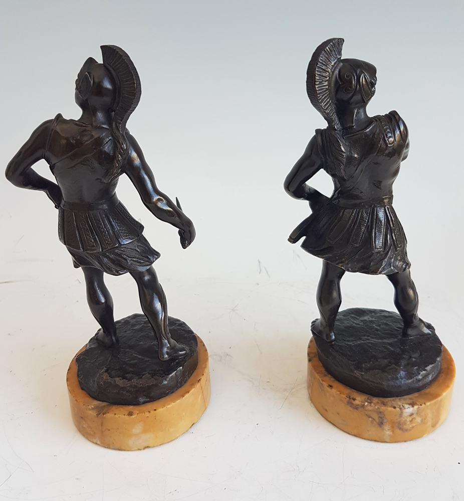 Antique Grand Tour pair of bronze Gladiators on Sienna marble bases