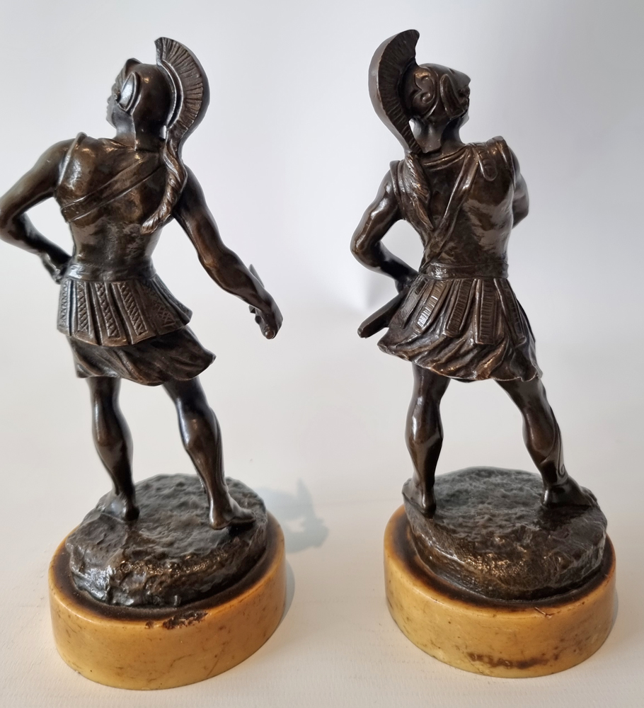 Antique Grand Tour pair of bronze Gladiators on Sienna marble bases