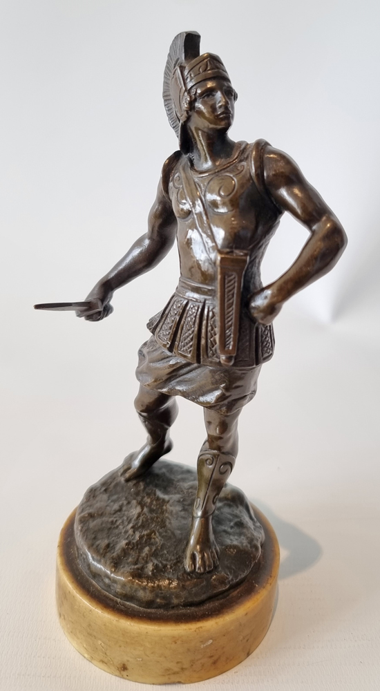 Antique Grand Tour pair of bronze Gladiators on Sienna marble bases