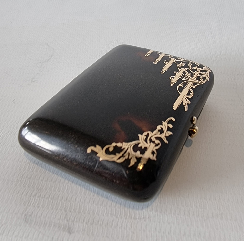Antique French Tortoiseshell and Gold inlaid purse