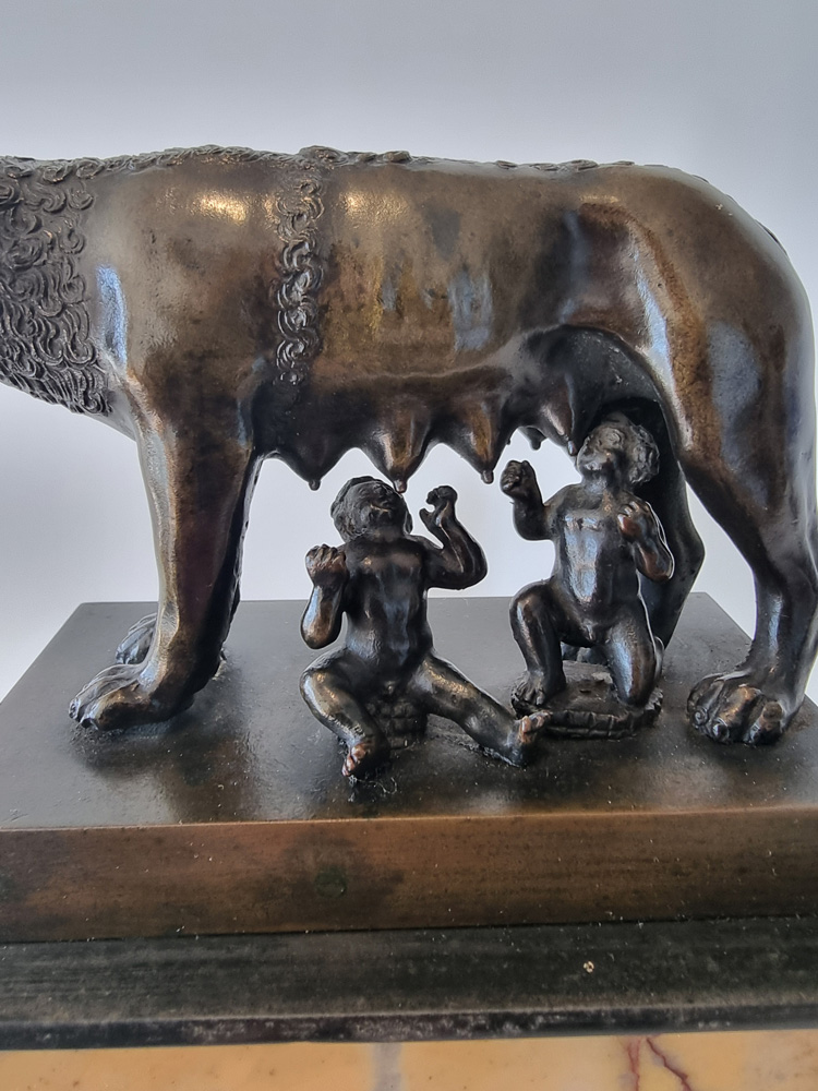 Antique Italian Grand Tour bronze of wolf and Romulus & Remus, the 
