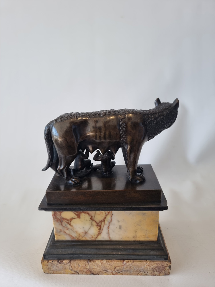 Antique Italian Grand Tour bronze of wolf and Romulus & Remus, the 