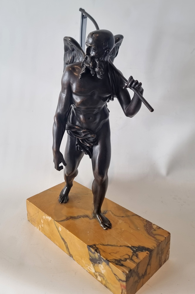 Grand tour Patinated bronze figure of Chronos, Father Time on Sienna marble base
