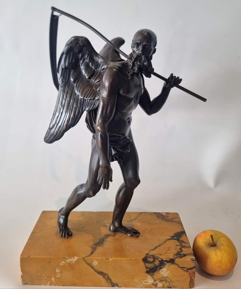 Grand tour Patinated bronze figure of Chronos, Father Time on Sienna marble base