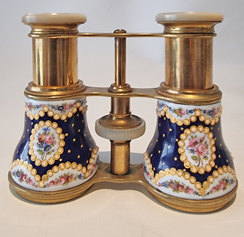 Antique French enamel, brass and mother of pearl Opera Glasses