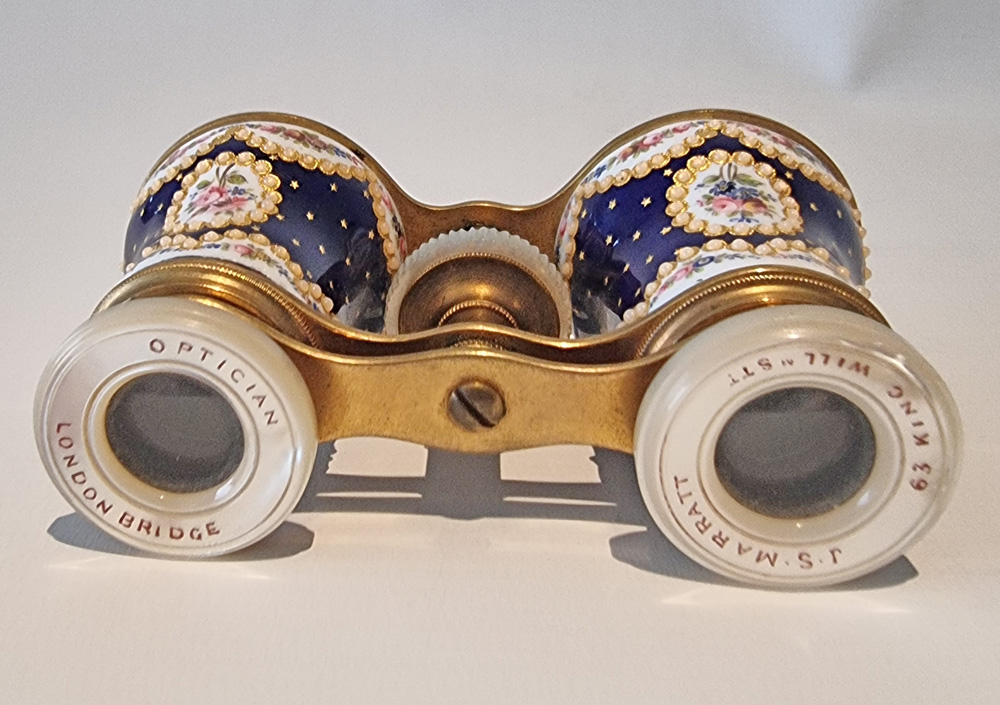 Antique French enamel, brass and mother of pearl Opera Glasses