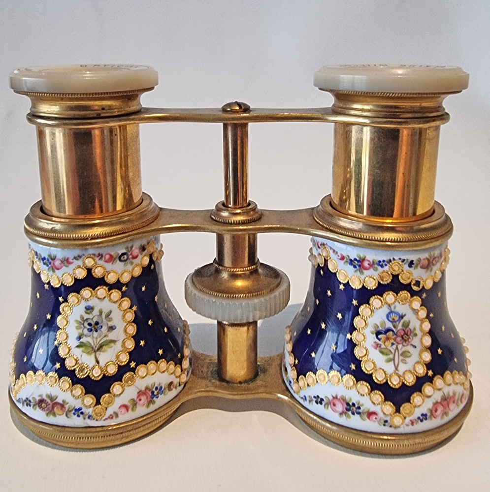Antique French enamel, brass and mother of pearl Opera Glasses
