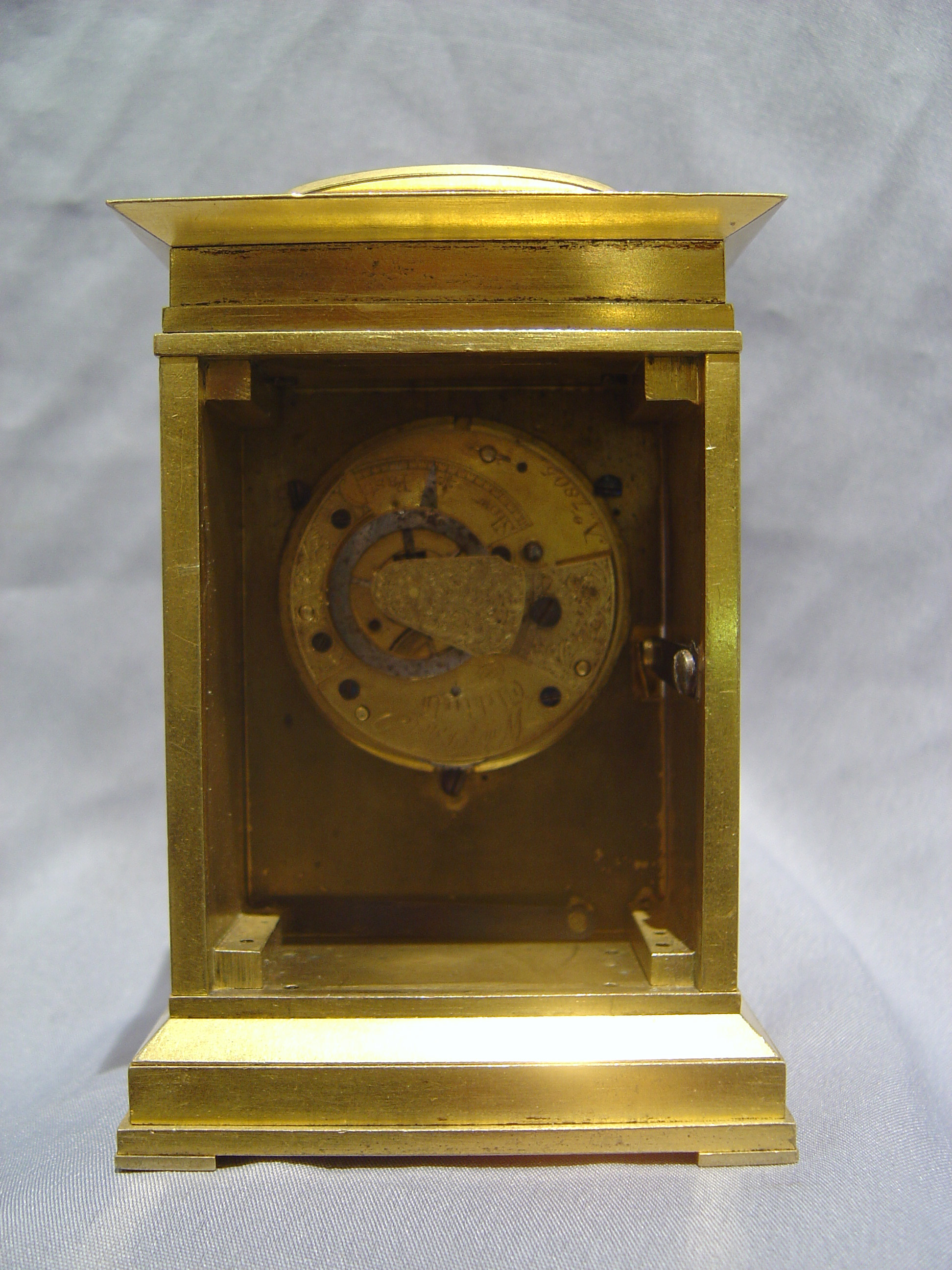 Antique English fusee ormolu carriage clock.