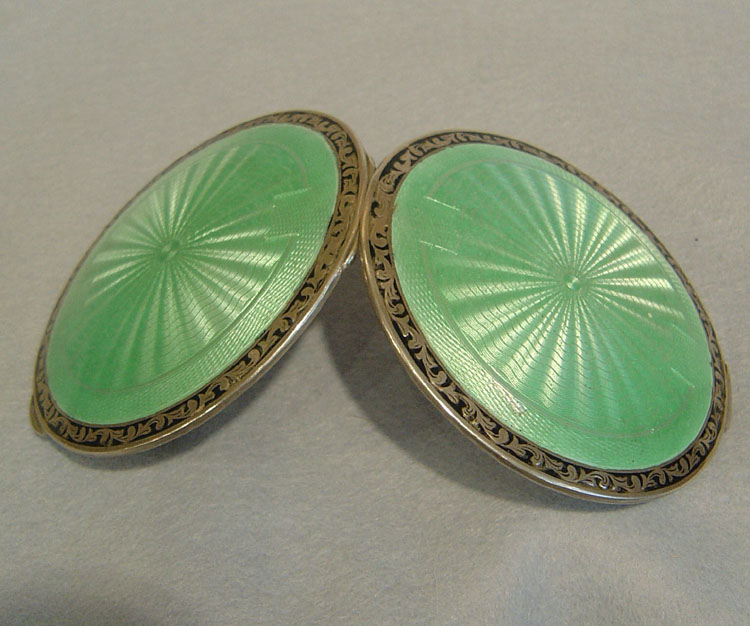 Large Green & Black guilloche enamel compact