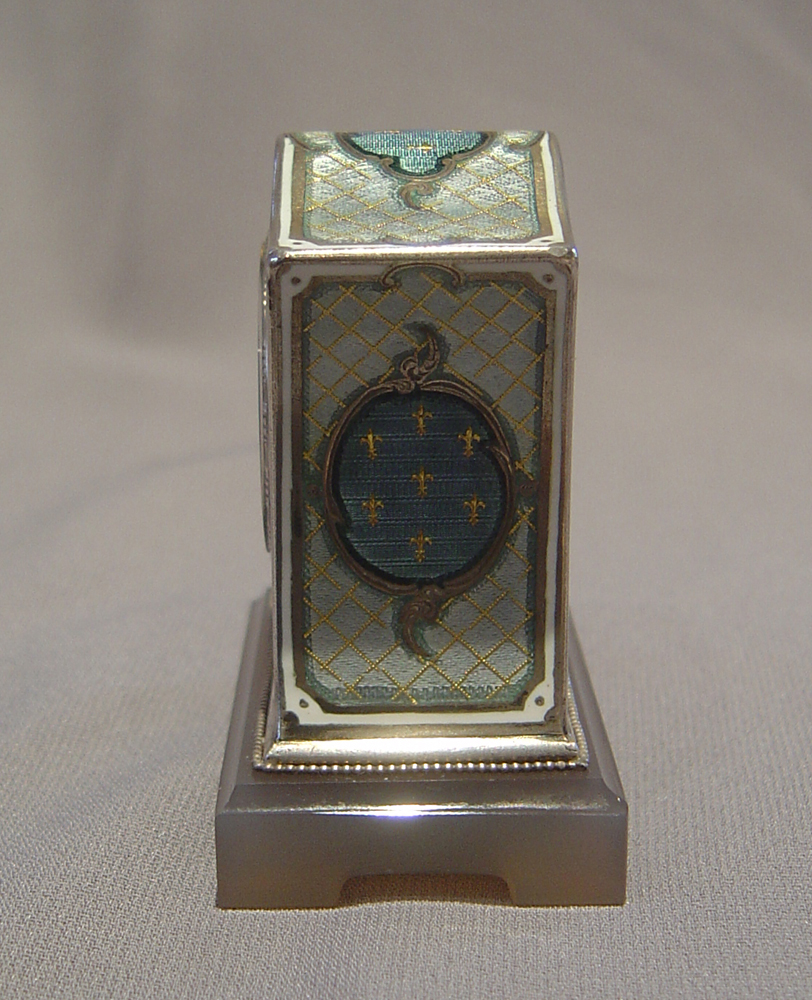 Silver, enamel and nephrite boudoir clock.