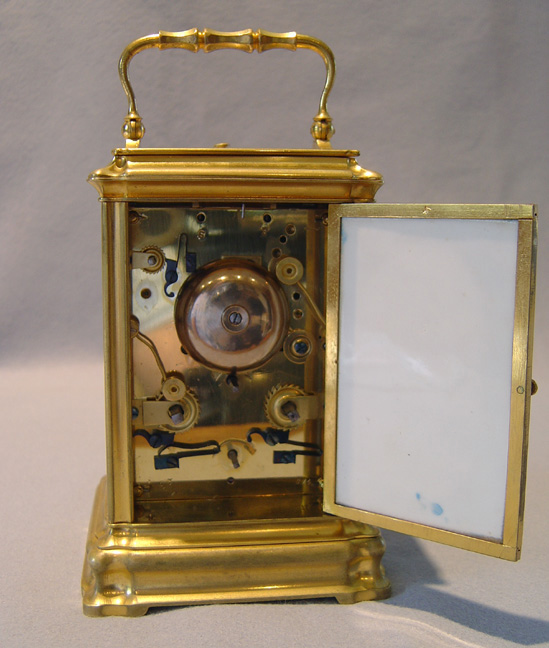 Antique French Napoleon III 5 panel porcelain repeating carriage clock with alarm.