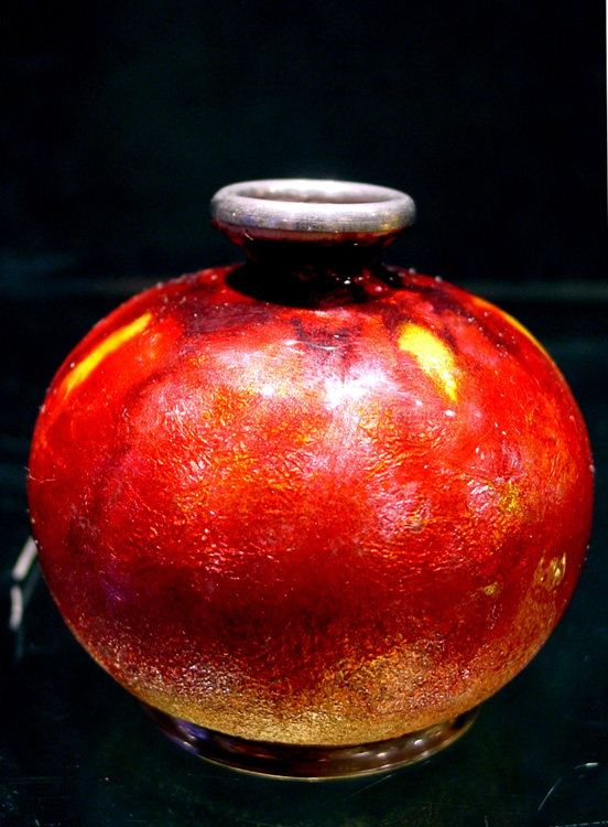 Superb French silver and fabulous enamel pomegranate vase by Limoges.