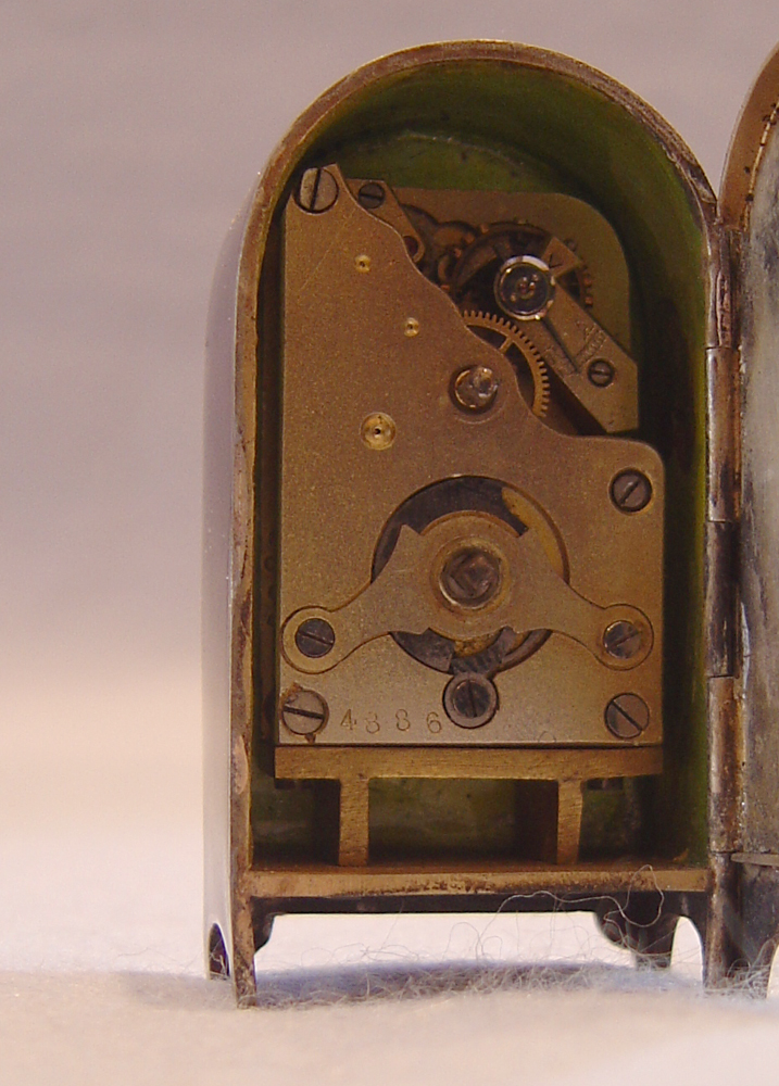 Swiss silver & aubergine guilloche sub-miniature with signed panel.