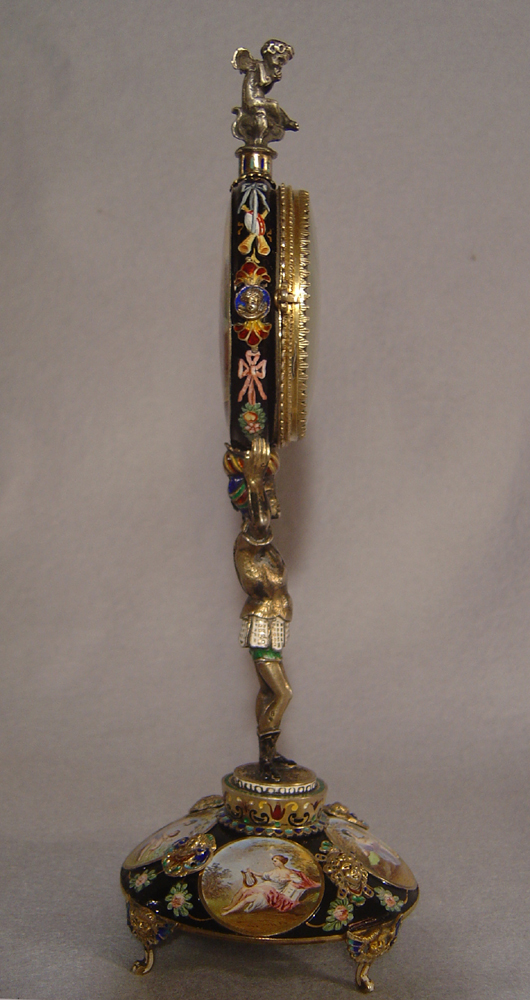 Antique Viennese enamel and silver gilt blackamoor clock.