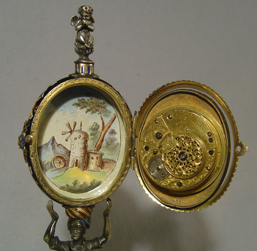 Antique Viennese enamel and silver gilt blackamoor clock.