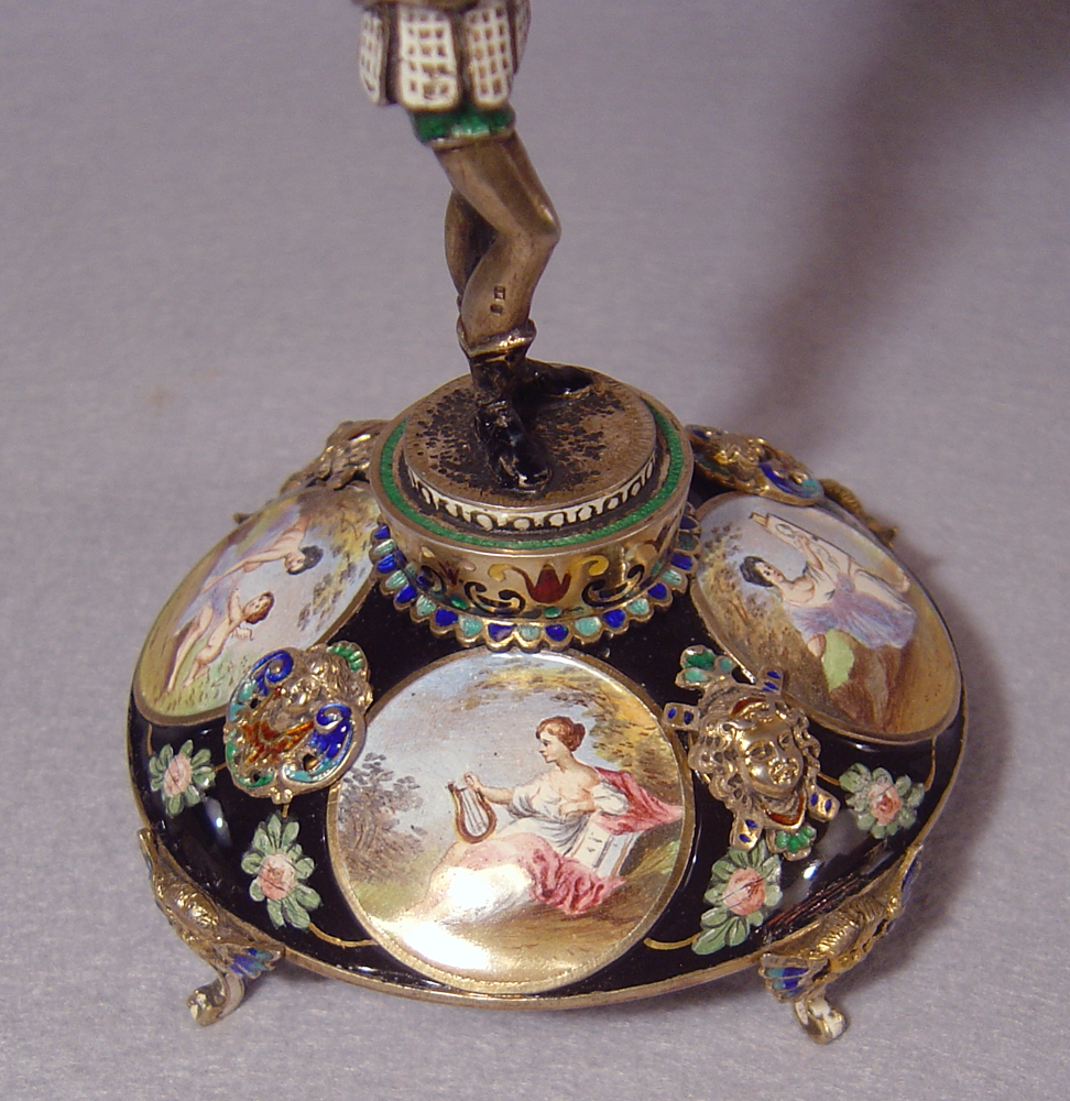 Antique Viennese enamel and silver gilt blackamoor clock.