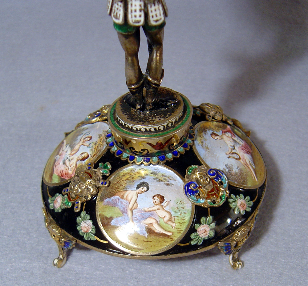 Antique Viennese enamel and silver gilt blackamoor clock.