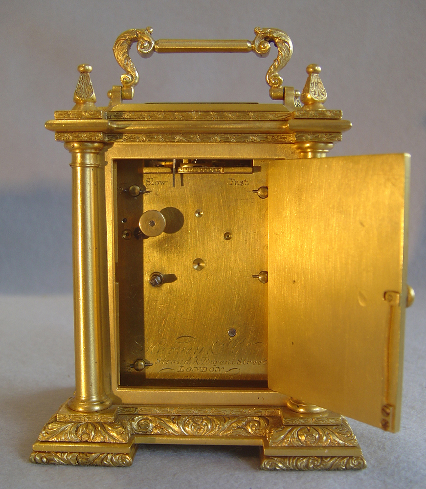 English fusee carriage clock by Harvey & Co. Strand London.