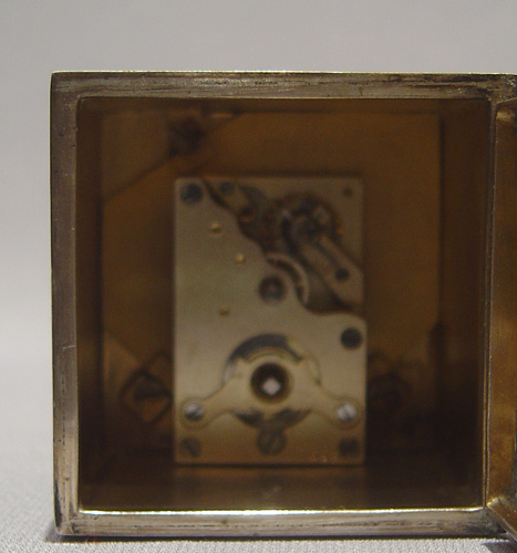 Austrian purple guilloche enamel and silver dice clock.