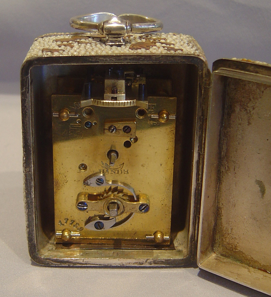 silver, shagreen and shibyama clock by William Thornhill, London