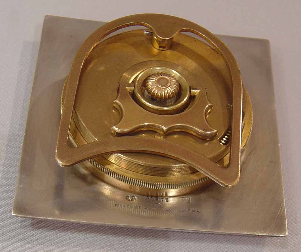 Enamel and silver strut clock by Wegelin