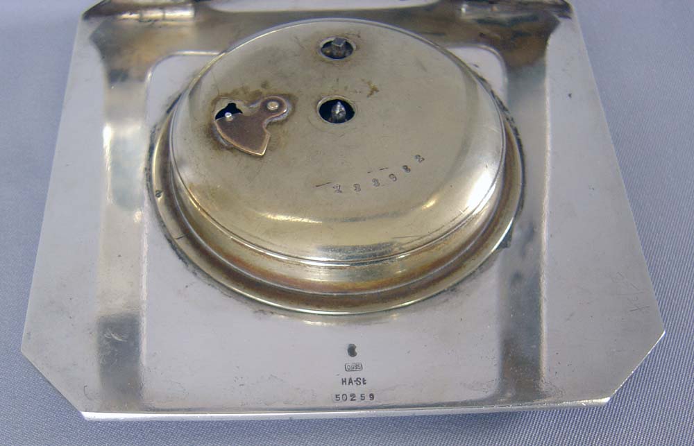 Antique strut clock in Steel Blue Guilloche enamel and silver.