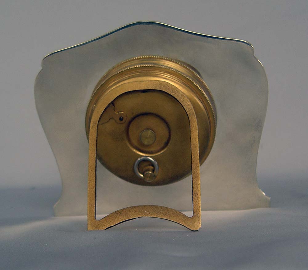 Antique enamel and silver clock of strut form, Swiss.