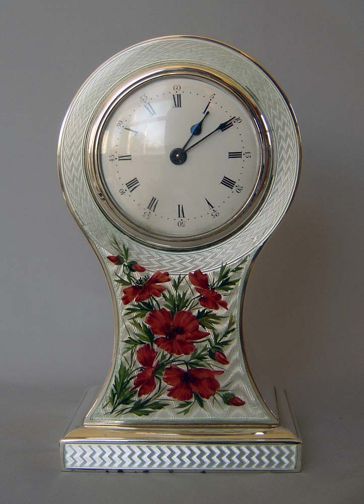 Antique English enamel and silver Edwardian mantel clock, Hallmarked for 1905